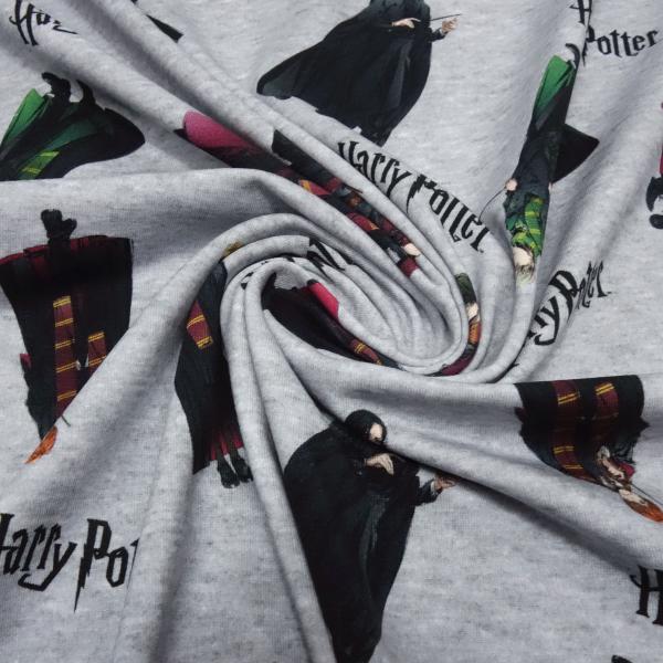 Stoff Baumwolle Jersey Lizenzdruck Harry Potter Hermine Ron grau melange bunt Kinderstoff Kleiderstoff