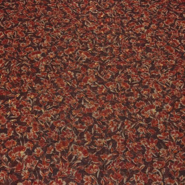 Fabric chiffon lurex blouse fabric with floral pattern design bordeaux copper-rust beige dress fabric