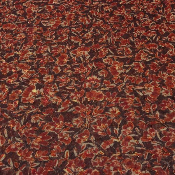 Fabric chiffon lurex blouse fabric with floral pattern design bordeaux copper-rust beige dress fabric