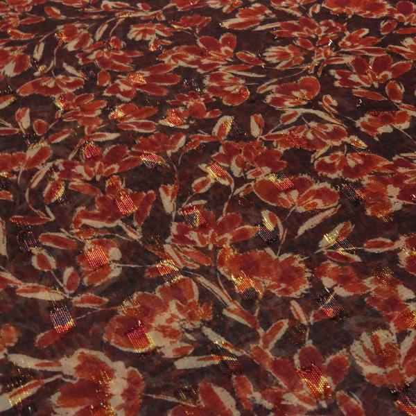 Fabric chiffon lurex blouse fabric with floral pattern design bordeaux copper-rust beige dress fabric