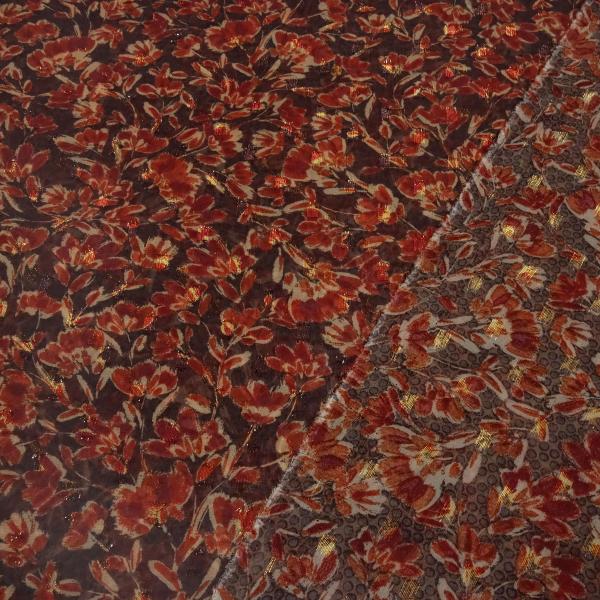 Fabric chiffon lurex blouse fabric with floral pattern design bordeaux copper-rust beige dress fabric