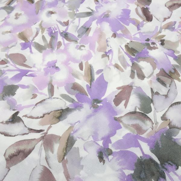 Fabric viscose linen voile blouse fabric with flower blossom design white lilac gray beige brown dress fabric