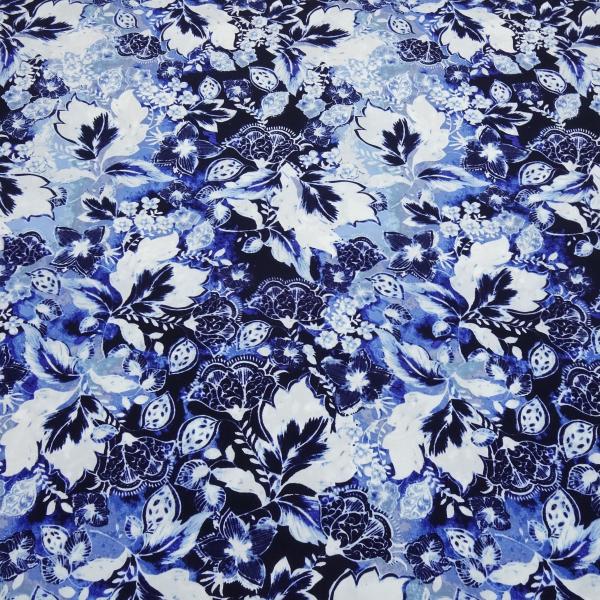Fabric viscose blouse fabric with flower blossom design blue white royal blue navy dress fabric