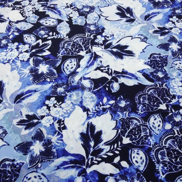 Fabric viscose blouse fabric with flower blossom design blue white royal blue navy dress fabric