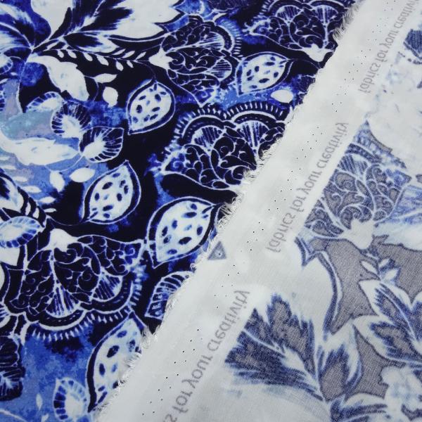Fabric viscose blouse fabric with flower blossom design blue white royal blue navy dress fabric