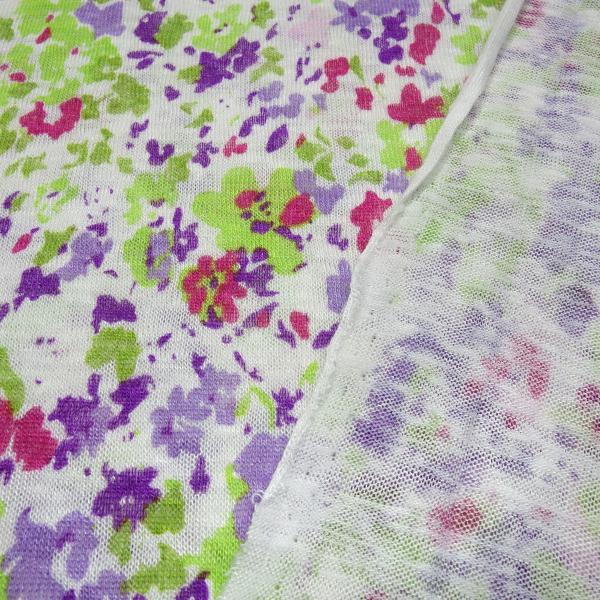 Stoff leichter Viskose Feinstrick Strickstoff mit abstrakten Blumenmuster weiß grün flieder pink lila rosa Kleiderstoff