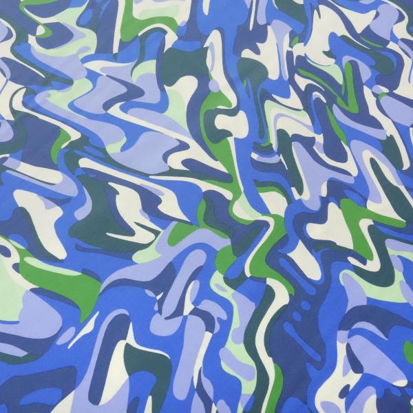 Stoff Baumwolle Jersey mit abstrakten grafischen Design hellblau blau grün cremeweiß Kleiderstoff Kinderstoff