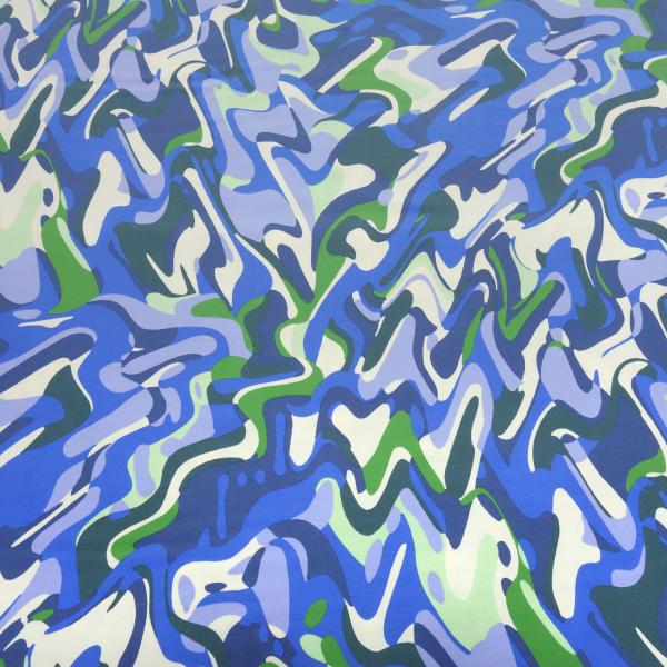 Stoff Baumwolle Jersey mit abstrakten grafischen Design hellblau blau grün cremeweiß Kleiderstoff Kinderstoff