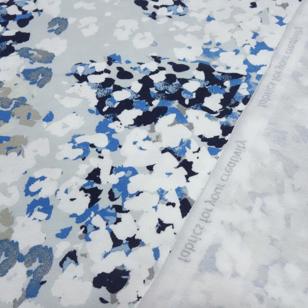 Stoff Viskose Jersey mit abstrakten Design weiß grau blau marine Kleiderstoff Kinderstoff