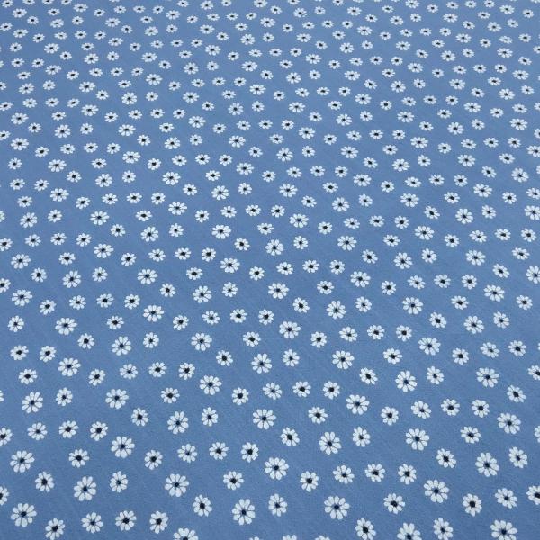 Fabric vintage cotton with flowers blossoms scattered flower design jeans blue white dress fabric blouse fabric decorative fabric