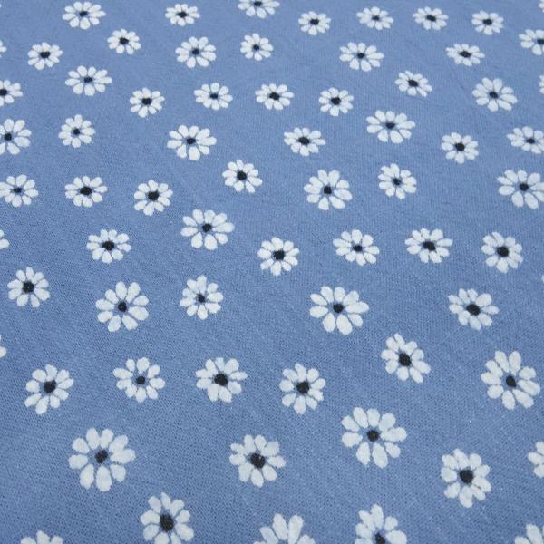 Fabric vintage cotton with flowers blossoms scattered flower design jeans blue white dress fabric blouse fabric decorative fabric