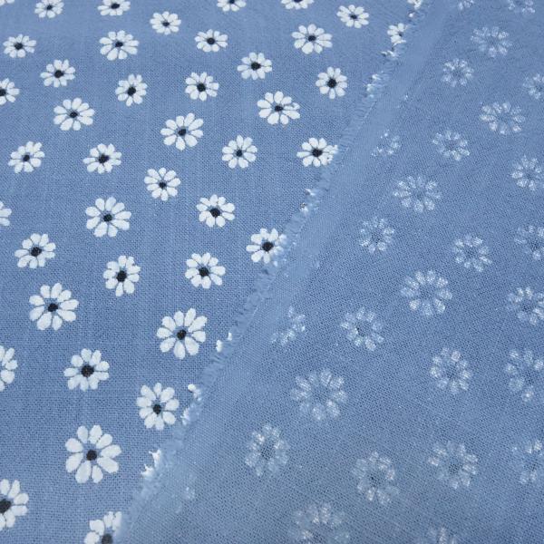 Fabric vintage cotton with flowers blossoms scattered flower design jeans blue white dress fabric blouse fabric decorative fabric