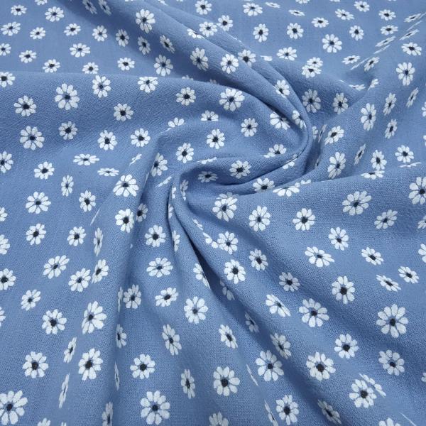 Fabric vintage cotton with flowers blossoms scattered flower design jeans blue white dress fabric blouse fabric decorative fabric