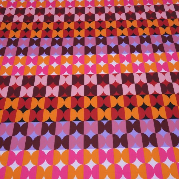 Stoff Jersey mit retro Kreise Design pink orange rot rosa bordeaux blau bunt Kleiderstoff