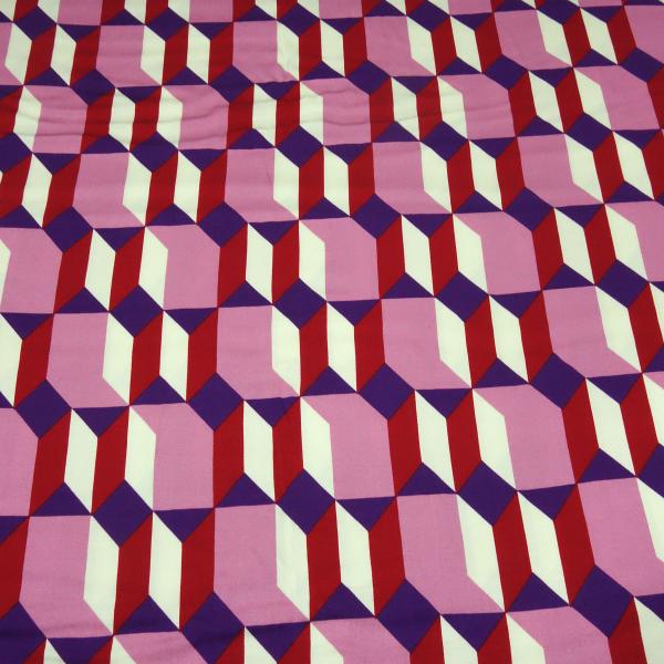 Stoff Viskose Satin mit grafischen retro Design rosa rot lila cremeweiß Blusenstoff Kleiderstoff Kinderstoff