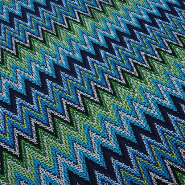 Fabric knitted jersey zig zag design turquoise navy blue white yellow green colorful dress fabric children's fabric