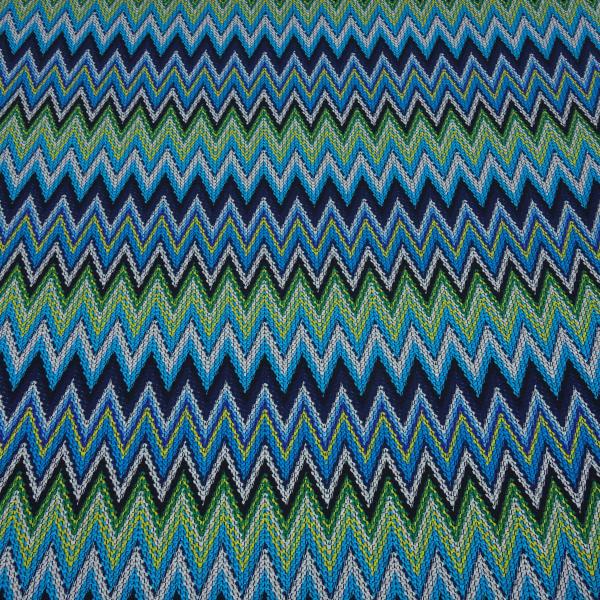 Fabric knitted jersey zig zag design turquoise navy blue white yellow green colorful dress fabric children's fabric