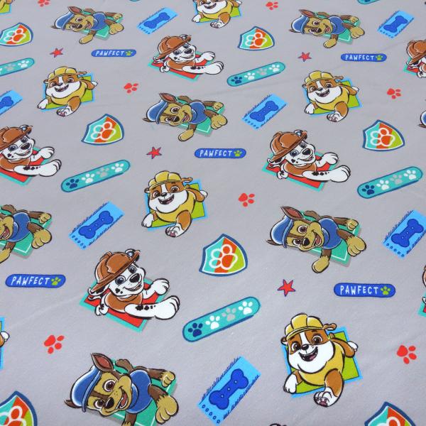 Stoff Baumwolle Jersey Paw Patrol Chase Marshall Rubble grau bunt Lizenzstoff Kinderstoff Kleiderstoff