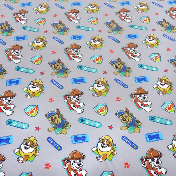 Stoff Baumwolle Jersey Paw Patrol Chase Marshall Rubble grau bunt Lizenzstoff Kinderstoff Kleiderstoff
