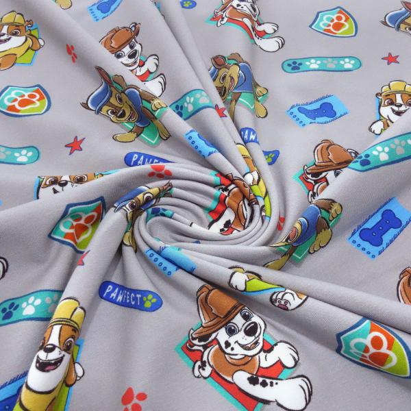 Stoff Baumwolle Jersey Paw Patrol Chase Marshall Rubble grau bunt Lizenzstoff Kinderstoff Kleiderstoff
