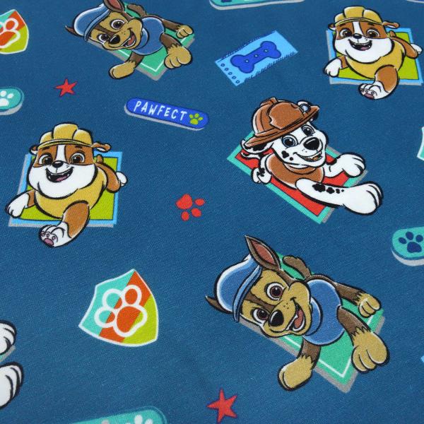Fabric cotton jersey Paw Patrol Chase Marshall Rubble petrol blue colorful license fabric children's fabric clothing fabric
