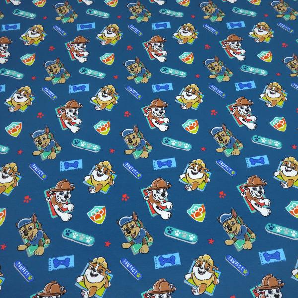 Fabric cotton jersey Paw Patrol Chase Marshall Rubble petrol blue colorful license fabric children's fabric clothing fabric