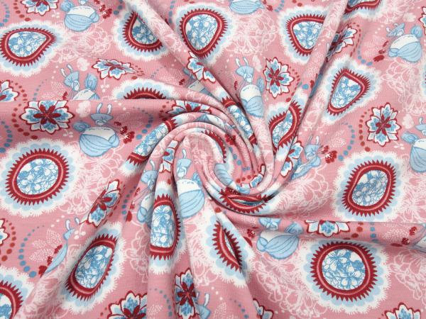 Stoff Baumwolle Jersey Blumenmuster Mädchen Ornamente rosa hellblau weiß rot Tante Ema Kleiderstoff Kinderstoff​