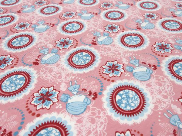 Stoff Baumwolle Jersey Blumenmuster Mädchen Ornamente rosa hellblau weiß rot Tante Ema Kleiderstoff Kinderstoff​