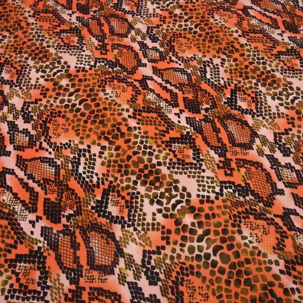 Stoff Viskose Jersey mit Schlangen Tierprint Design orange rosa schwarz braun bunt Kleiderstoff
