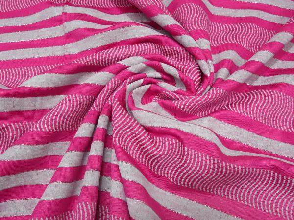 Stoff Viskose Jersey Glitzer Streifen Design pink grau silber gestreift Kleiderstoff