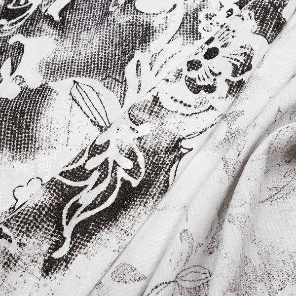 Stoff Blusenstoff mit abstrakten Blumenmuster Design weiß schwarz mit Pailletten Kleiderstoff