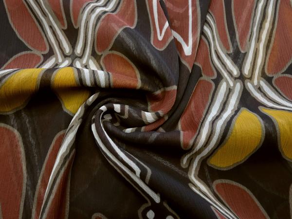 Stoff Chiffon Borkenkrepp Retro Design anthrazit kaminrot curry beige ecrú Blusenstoff Kleiderstoff