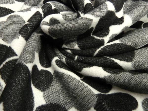 Stoff Jacquard Doubleface Herz Herzen Flausch schwarz grau wollweiß Kleiderstoff Mantelstoff​