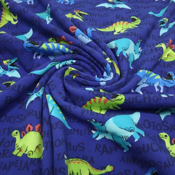 Fabric cotton jersey dinosaurs dinosaurs royal blue turquoise green colorful children's fabric dress fabric by the meter