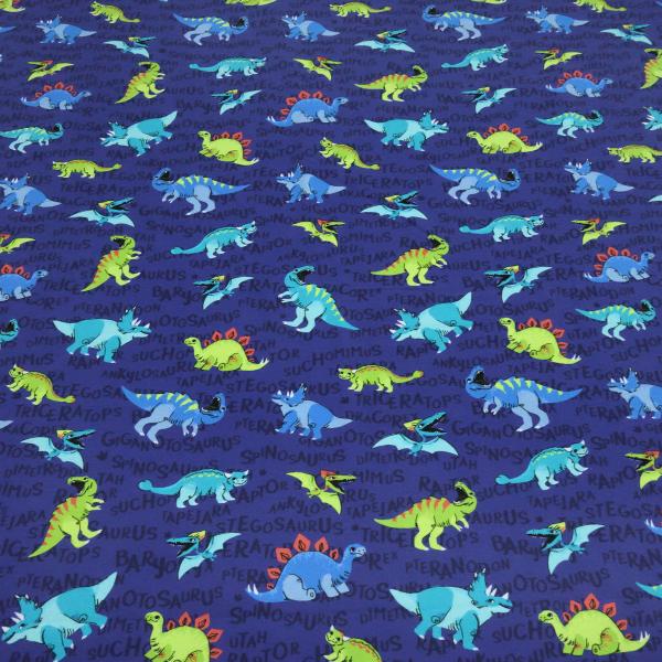 Fabric cotton jersey dinosaurs dinosaurs royal blue turquoise green colorful children's fabric dress fabric by the meter