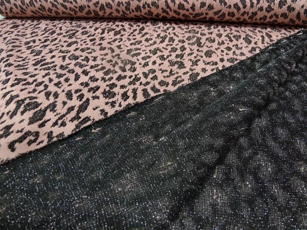 Fabric knitted fabric jacquard leopard design old pink black silver lurex dress fabric