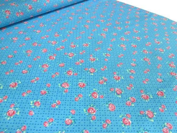 Fabric cotton jersey flowers roses dots design turquoise blue pink red green colorful dress fabric children's fabric