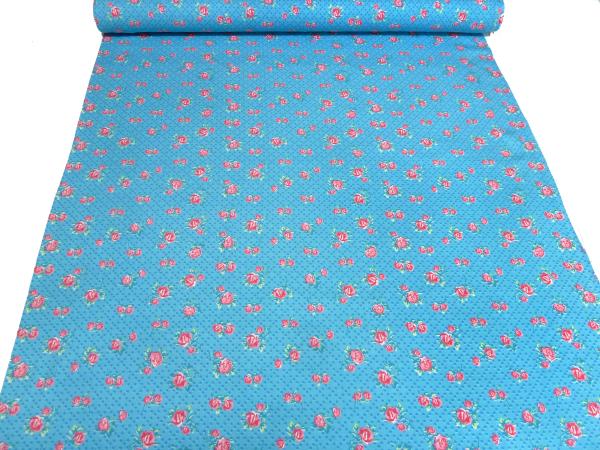 Fabric cotton jersey flowers roses dots design turquoise blue pink red green colorful dress fabric children's fabric