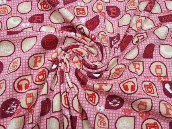 Stoff Baumwolle Jersey Social Media Noten Computer Web Design rosa pink beige rot Kleiderstoff Kinderstoff