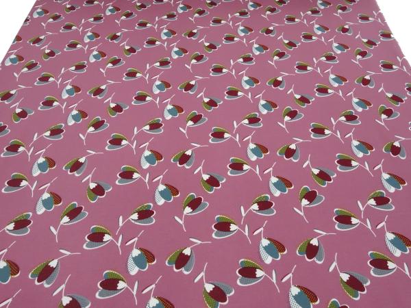 Stoff Alpenfleece Sweatshirtstoff mit retro vintage Blumendesign rosa weiß rot gelb grau petrol Kleiderstoff Hoodiestoff
