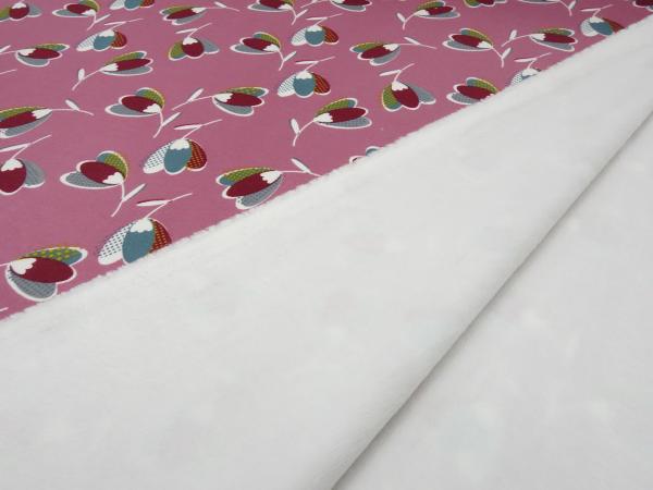 Stoff Alpenfleece Sweatshirtstoff mit retro vintage Blumendesign rosa weiß rot gelb grau petrol Kleiderstoff Hoodiestoff