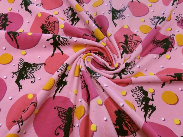Fabric cotton jersey fairies dots design pink orange black white dress fabric children's fabric