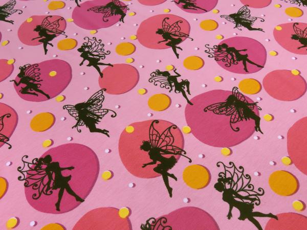 Fabric cotton jersey fairies dots design pink orange black white dress fabric children's fabric