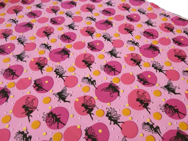 Fabric cotton jersey fairies dots design pink orange black white dress fabric children's fabric