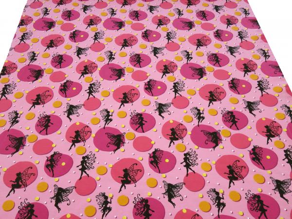 Fabric cotton jersey fairies dots design pink orange black white dress fabric children's fabric