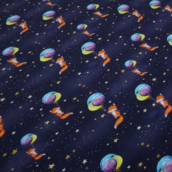 Stoff Baumwolle Jersey Füchse mit Ballon marine blau orange bunt Kinderstoff Kleiderstoff