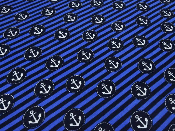 Stoff Baumwolle Jersey maritimen Anker Streifen Design marine royalblau weiß Kinderstoff Kleiderstoff