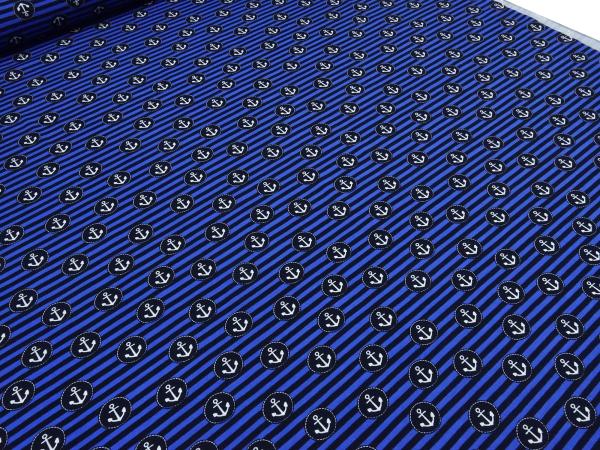 Stoff Baumwolle Jersey maritimen Anker Streifen Design marine royalblau weiß Kinderstoff Kleiderstoff