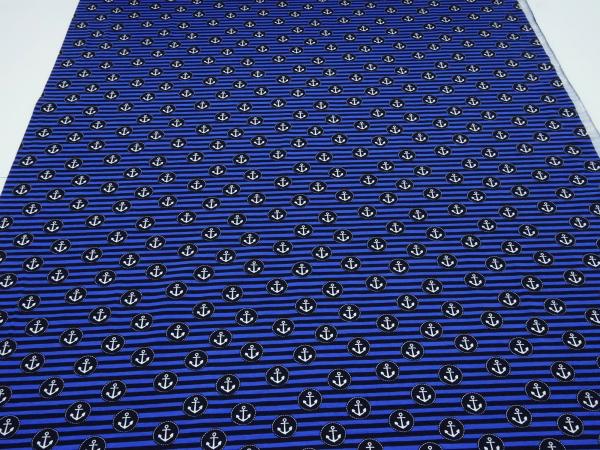 Stoff Baumwolle Jersey maritimen Anker Streifen Design marine royalblau weiß Kinderstoff Kleiderstoff