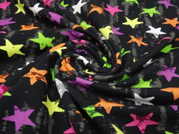Fabric cotton french terry sweatshirt fabric vintage stars design multicolor black gray colorful children's fabric dress fabric